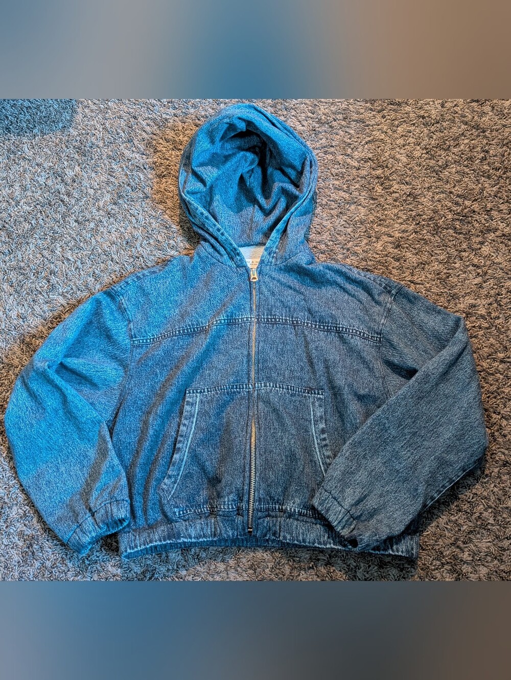 Rag & Bone Miramar Davina Zip Up Blue Denim Fleece Cotton Crop Hoodie Women's M